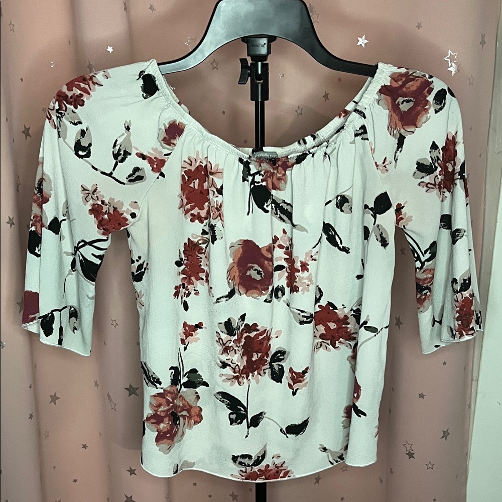 Charlotte Russe White/Red Floral Off-Shoulder Blouse